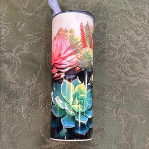 Floral Succulent 20 ounce Skinny Tumbler for plant lover gift tall thin